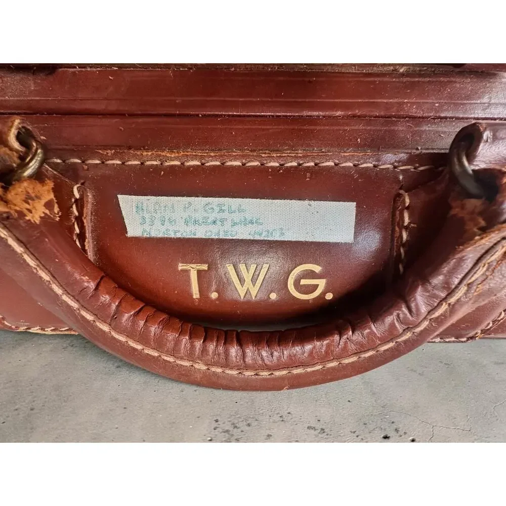 Vintage 1950s 60s Leather Suitcase Brown Hard Case Luggage Monogrammed TWG